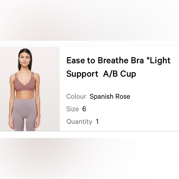 EUC Lululemon Ease to Breathe Light Support A/B Bra sz 6 in colour Spanish Rose - Picture 7 of 7